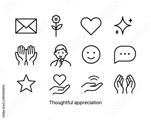 Thoughtful Appreciation Icons. Thoughtful appreciation. Line ico
