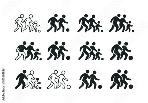 Family Sports Logos. Family Playing a Sport Together. Icon set.
