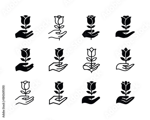 Floral Greeting Icons. Greet with flowers. Icon set. Set Logo of