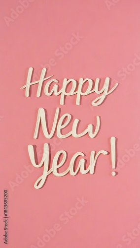 Happy New Year text in elegant script on pink background