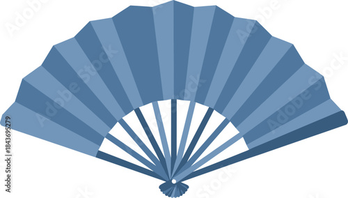 Blue folding hand fan open illustration