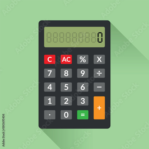 Realistic dark electronic calculator with shadow vector illustration