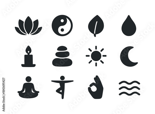 Wellness Icon Set. Wellness and balance. Solid icon set of welln