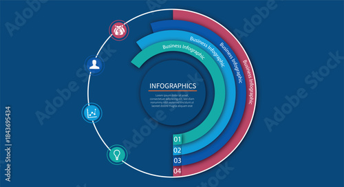 Layered circular business infographic with steps
