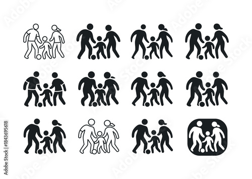 Family Sports Logos. Family Playing a Sport Together. Icon set.