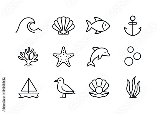 Ocean Vibes Icons. Ocean Vibes. Line icon set of Ocean Vibes: wa