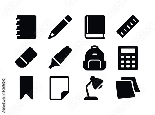 Study Materials Icons. Study materials. Solid icon set of Study