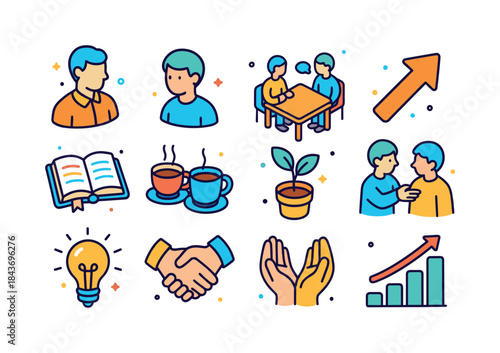 Colorful Mentorship Icons. Mentorship. Colorful isometric vector