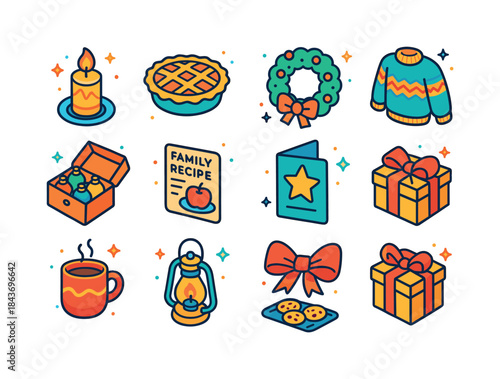 Family Tradition Icons. family traditions. Colorful isometric ve