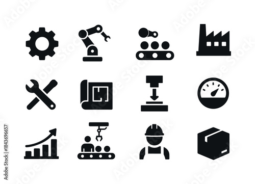 Manufacturing Icons Set. Manufacturing. Solid icon set of manufa