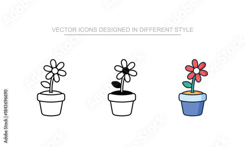 Flower Pot vector icon stock isolated on white sheet