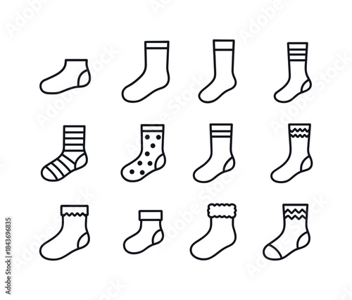 Sock Icon Collection. Socks. Line icon set of Socks: ankle sock,