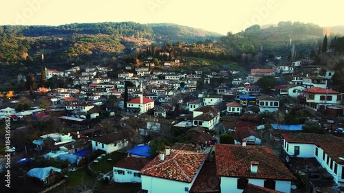 Aerial Drone Footage of Sirince Village at Sunset, a Famous Wine and Tourism Destination in Turkey