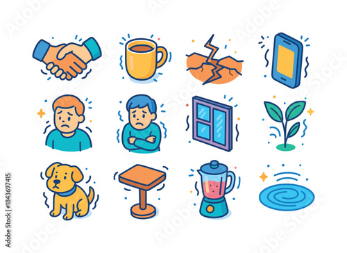 Colorful Shaking Icons. Shaking. Colorful isometric vector icons