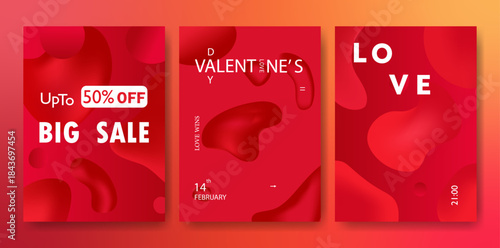Valentine’s Day Sale Poster Vector, Red Abstract Background, Big Discount Promotion, Love Event Flyer, 14 February Marketing Banner, Modern Typography, Romantic Design, Editable Template.