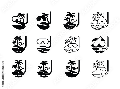 Island Tour Logos. island hopping boat tours. Icon set. Set Logo