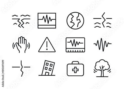 Earth Tremors Icons. Earth Tremors. Line icon set of Earth Tremo