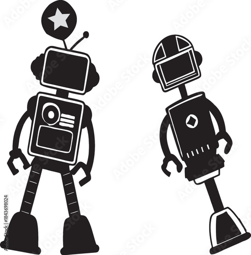 Robotic kid's futuristic cartoon for T-shirts and other use silhouette style vector design on white background