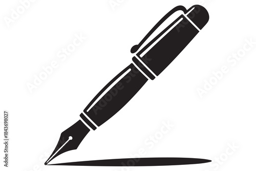 Black silhouette fountain pen icon on white background
