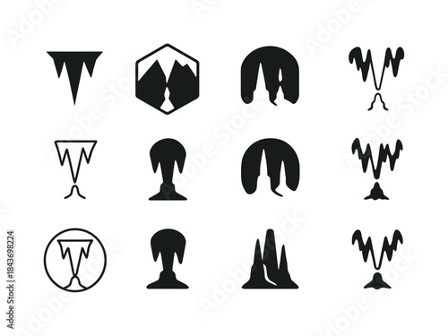 Caving Icon Set. Caving and spelunking adventures. Icon set. Set