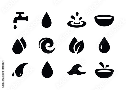 Clean Water Icons. Clean water use. Solid icon set of clean wate