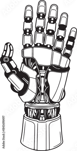  Futuristic robotic hand or prosthetic arm detail, bionic technology vector.