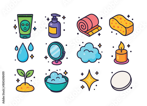 Self-Care Icon Set. self-care cleansing. Colorful isometric vect