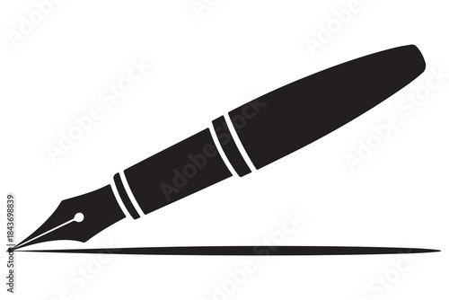 Black silhouette fountain pen icon on white background
