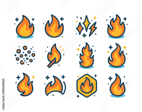 Colorful Fire Icons Set. Fire Icons. Colorful isometric vector i