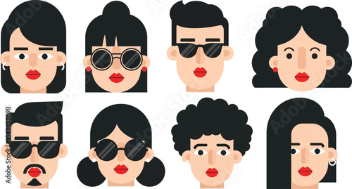 Stylized flat design portraits showing diverse individuals with unique appearances