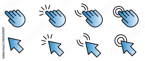 Illustrations of hands and cursors depicting various interactive gestures