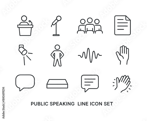 Public Speaking Icons. Public speaking. Line icon set of Public