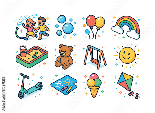 Childhood Joy Icons. Childhood Joy. Colorful isometric vector ic