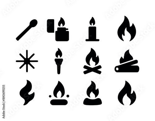 Fire Icons Set. Fire and Flame. Solid icon set of Fire and Flame