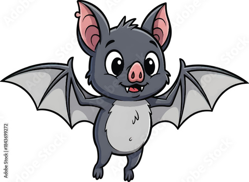Cute Cartoon Baby Bat Flying Isolated on White Background