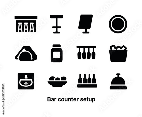 Bar Icon Collection. Bar counter setup. Solid icon set of Bar co