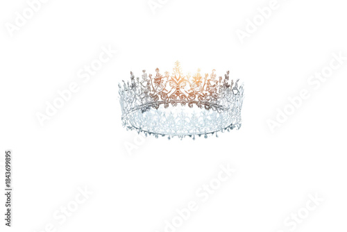 wide silver and pale blue jeweled crown with intricate lacework and sparkling tiny jewels, no background svg