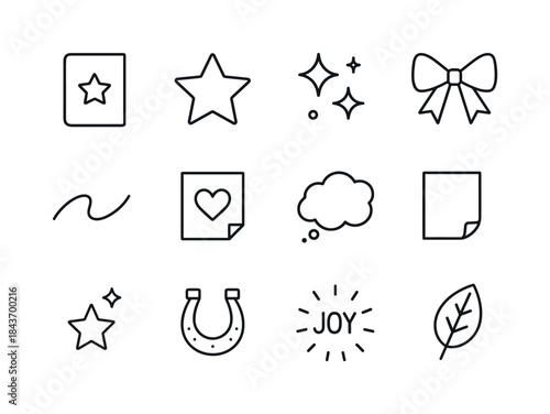 New Year Icons. Wish notes for the new year. Line icon set of wi