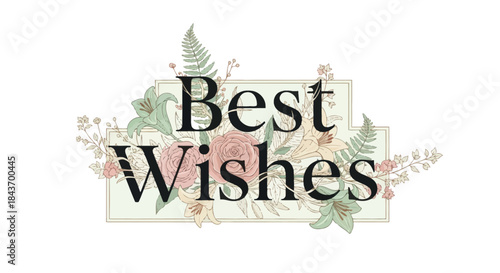 Best Wishes floral graphic with elegant typography and botanical elements on a light background