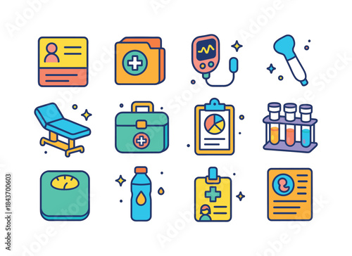 Antenatal Icons Set. antenatal checkups. Colorful isometric vect