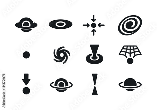 Black Hole Icon Set. Black Hole Science. Solid icon set of Black
