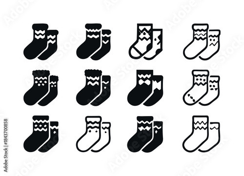 Fuzzy Socks Icon Set. Fuzzy Socks. Icon set. Set Logo of Fuzzy S