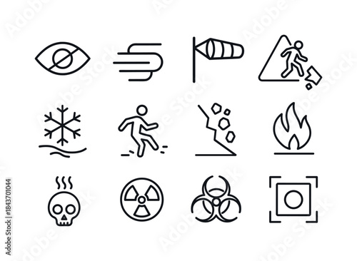 Hazardous Condition Icons. Hazardous conditions. Line icon set o