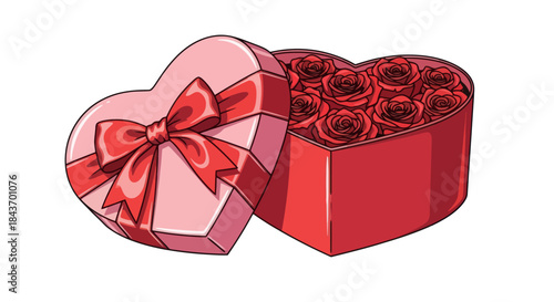 Beautiful Heart-Shaped Box Filled with Red Roses for Valentine's Day Celebration