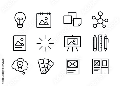 Design Brainstorming Icons. Design brainstorming. Line icon set