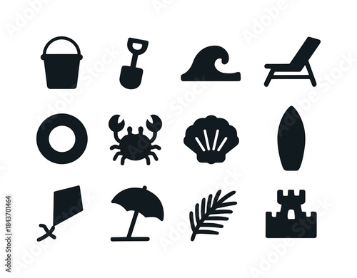 Summer Beach Icons. Summer beach. Solid icon set of Summer beach