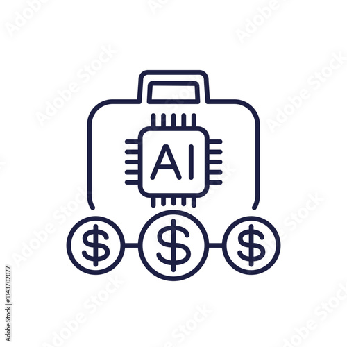 AI investment line icon on white