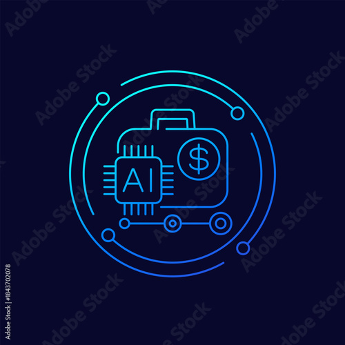 AI in finance icon with portfolio, linear design