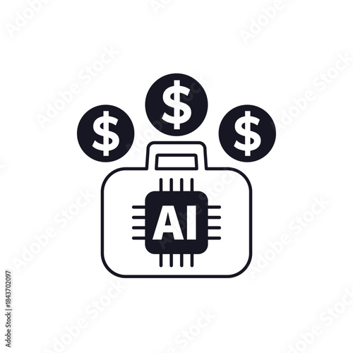 AI investment icon, artificial intelligence and finance