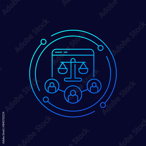 class action lawsuit icon, collective legal case, online service, linear design